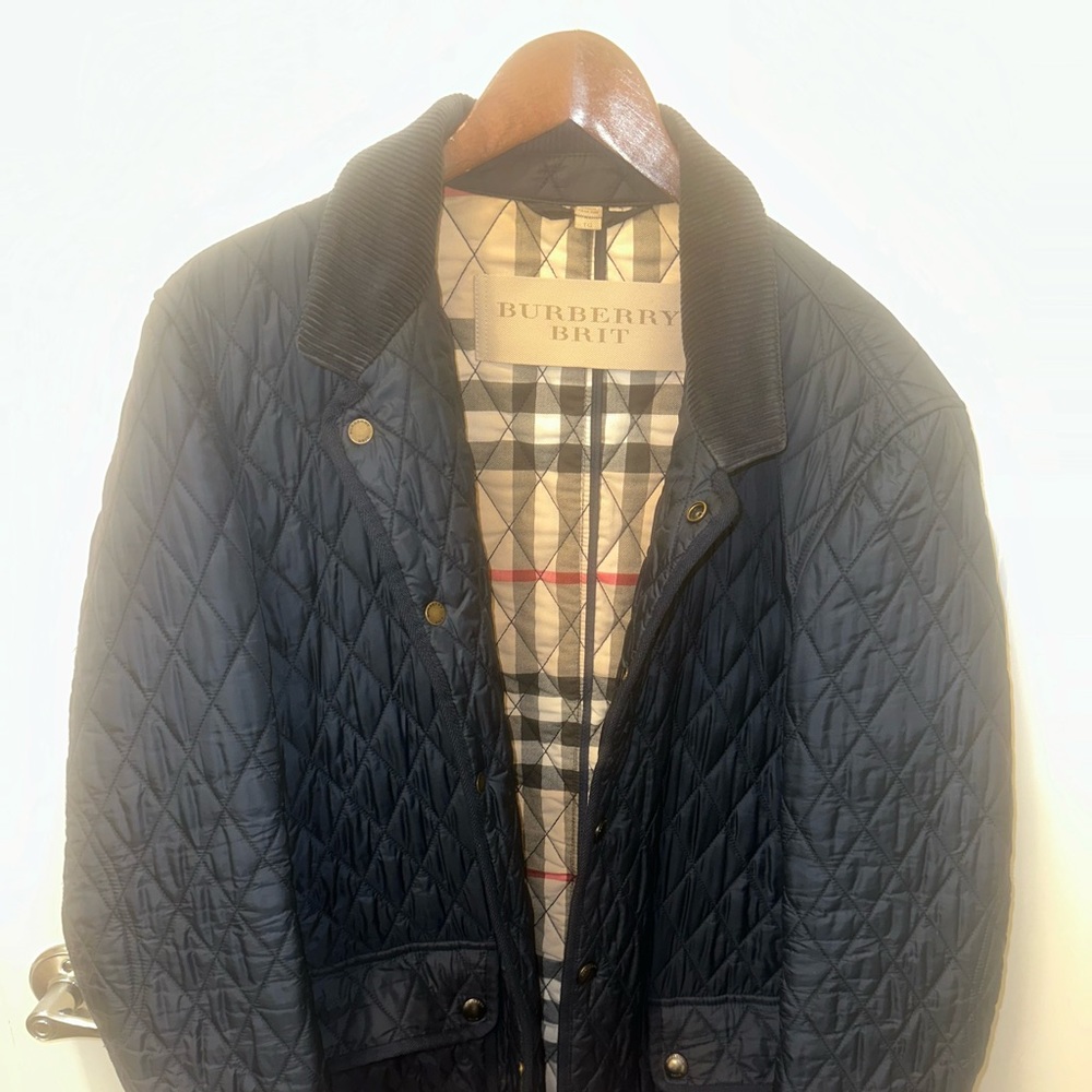 Burberry Brit Corduroy-Collar/Cuff Diamond-Quilted Jacket (blue) XL